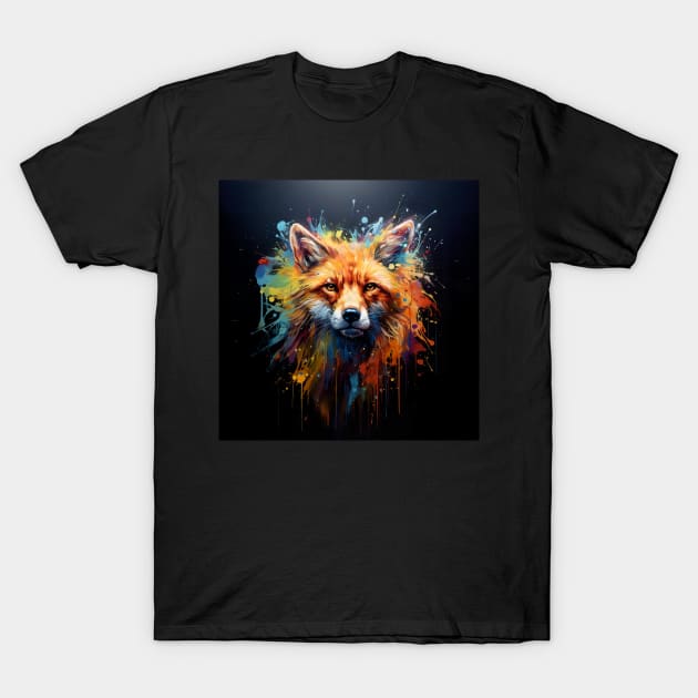 Bold Fox in Paint Splashes T-Shirt by Geminiartstudio